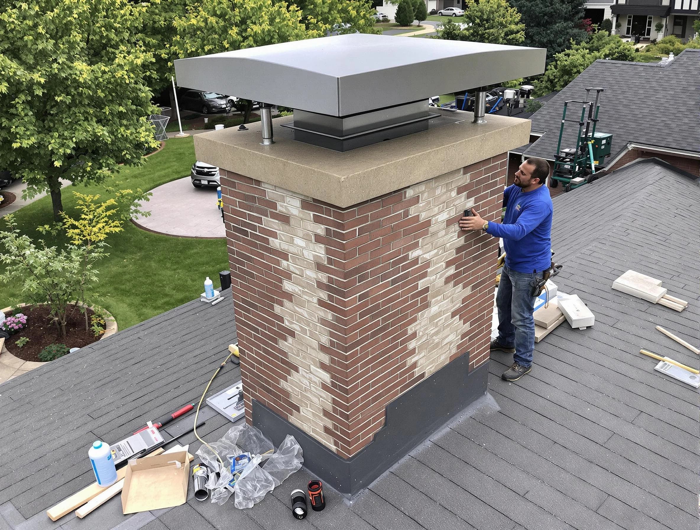Palmetto Chimney Sweep team working on a custom chimney remodel in Palmetto, GA