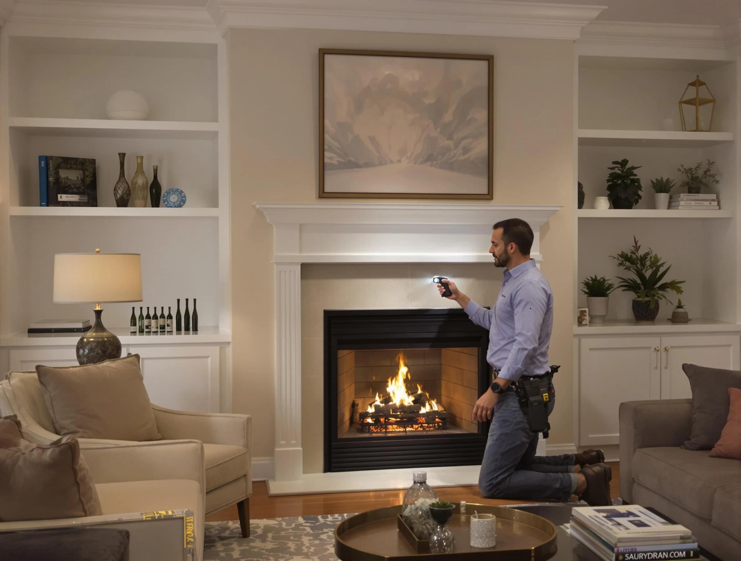 Palmetto Chimney Sweep conducting a fireplace safety inspection in Palmetto, GA