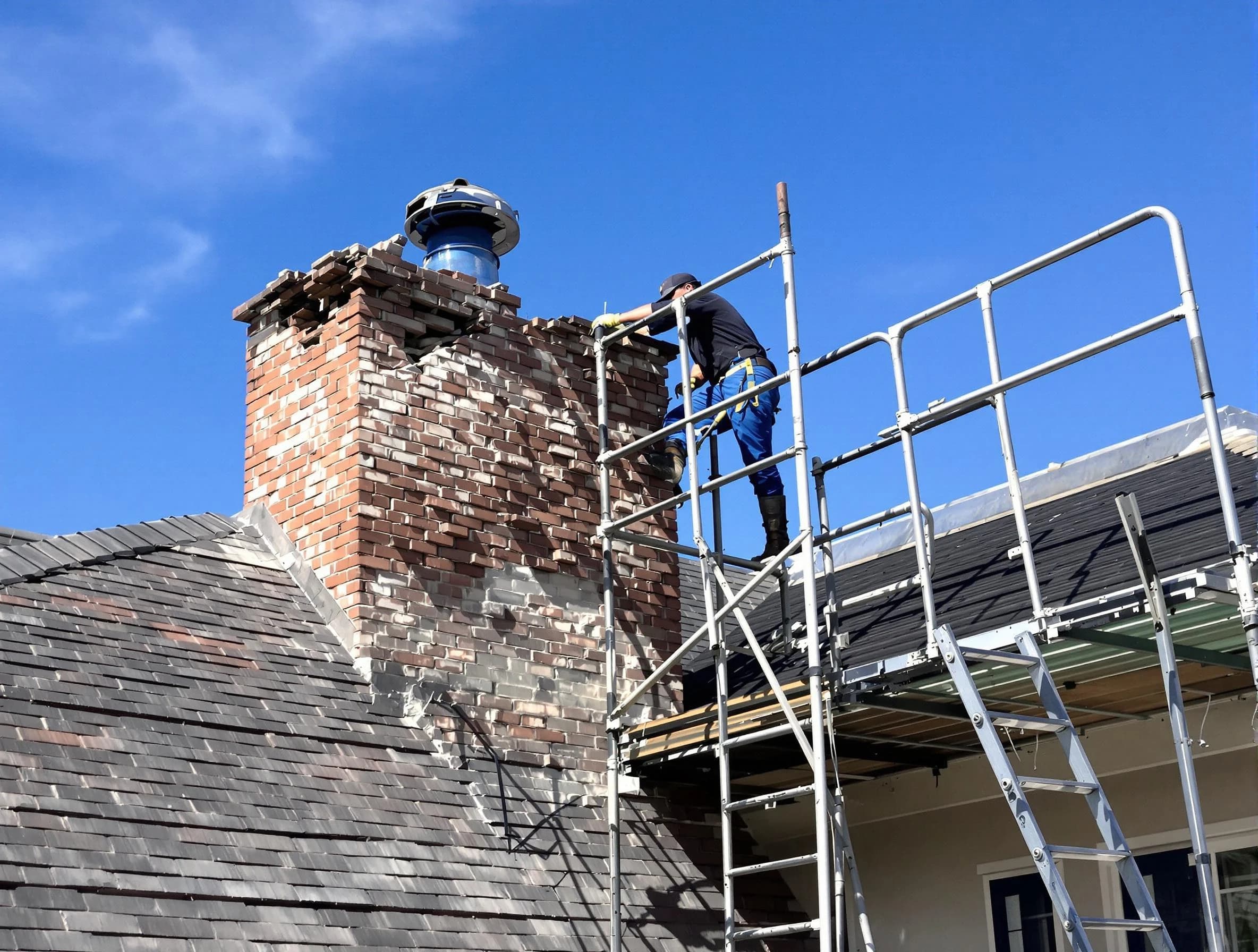 Rebuilding a chimney structure by Palmetto Chimney Sweep in Palmetto, GA