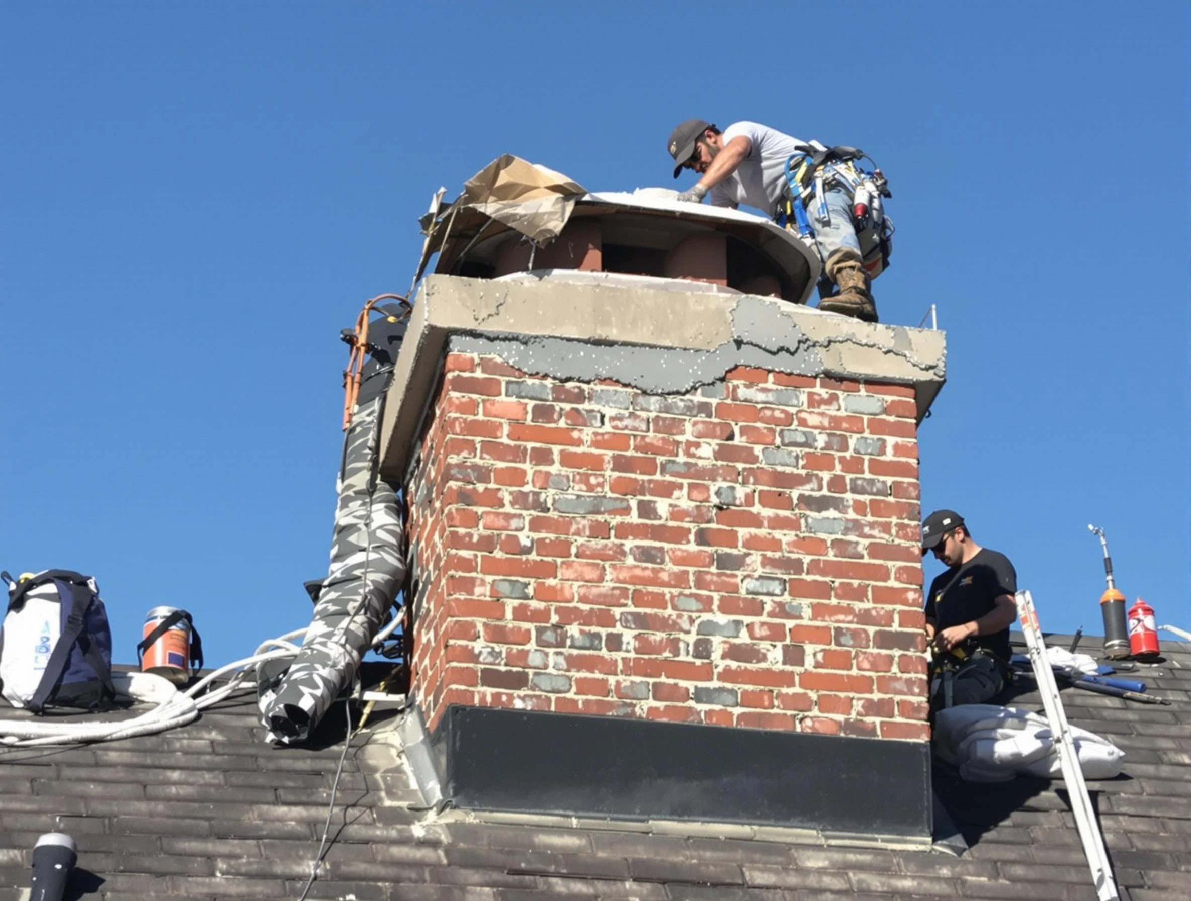 Palmetto Chimney Sweep installing a custom chimney crown in Palmetto, GA