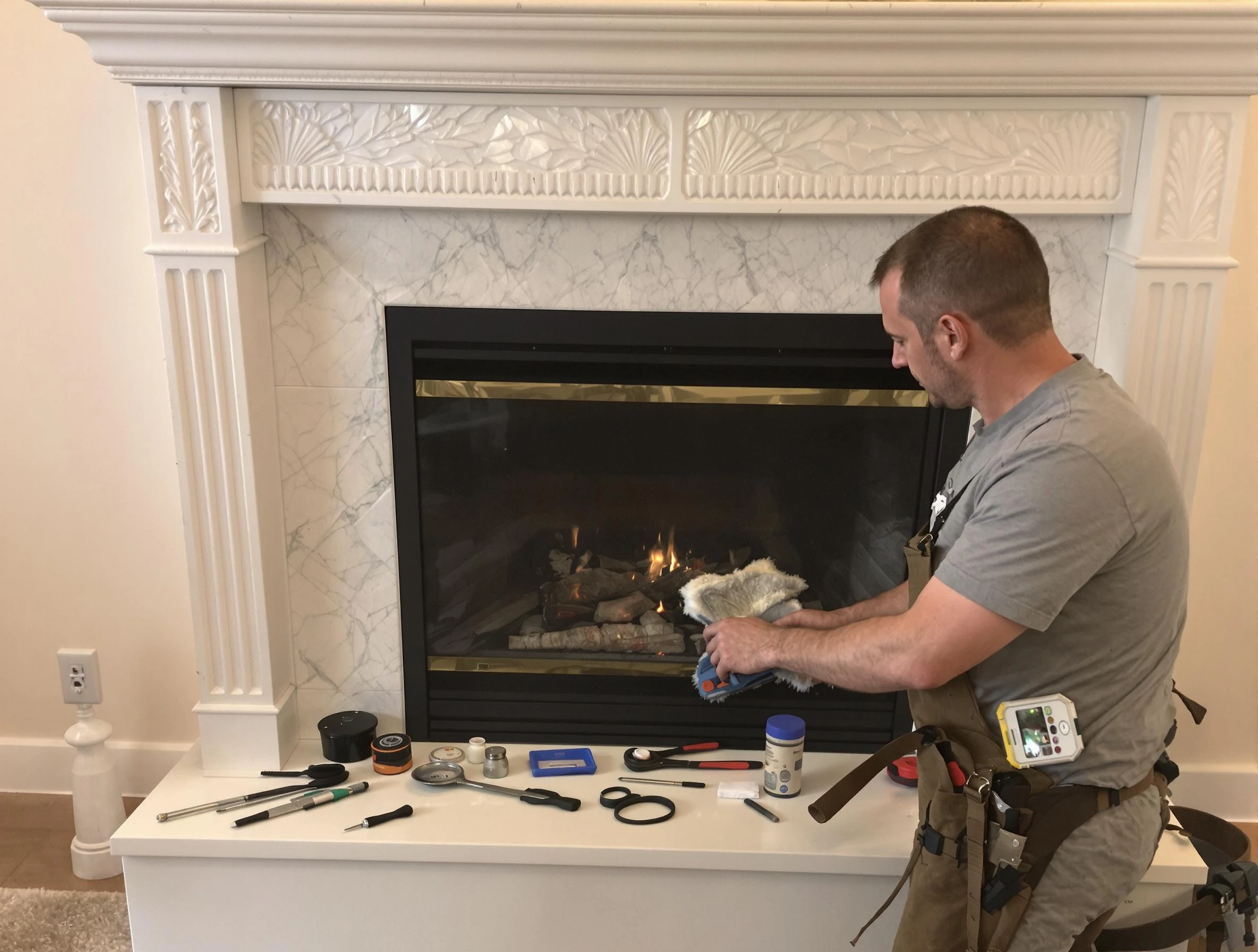 Palmetto Chimney Sweep performing fireplace maintenance in Palmetto, GA